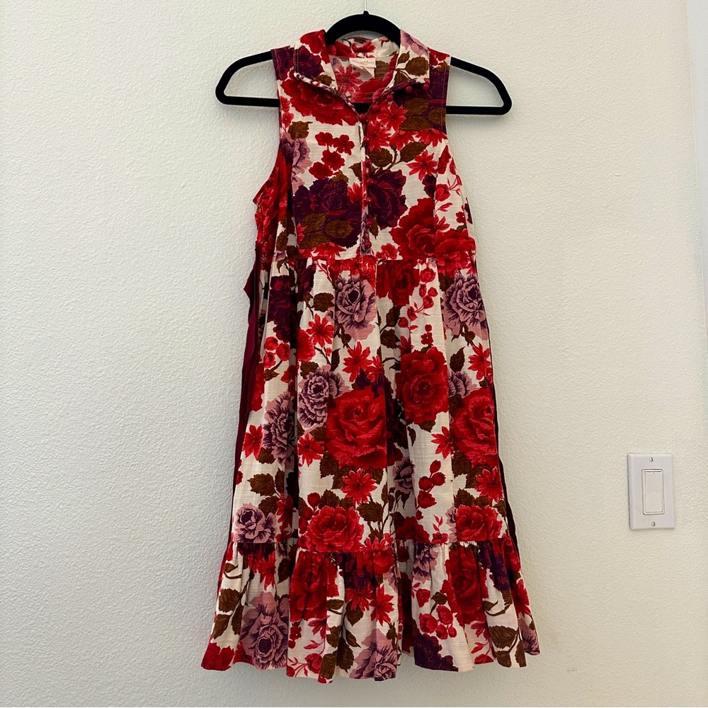 Tracy Reese Silk Blend Red Floral Halter Flare Dress